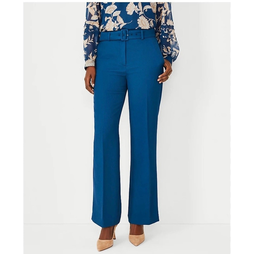NEW Ann Taylor Womens 12 Petite High Rise Belted Boot Pants Ominous Teal Texture